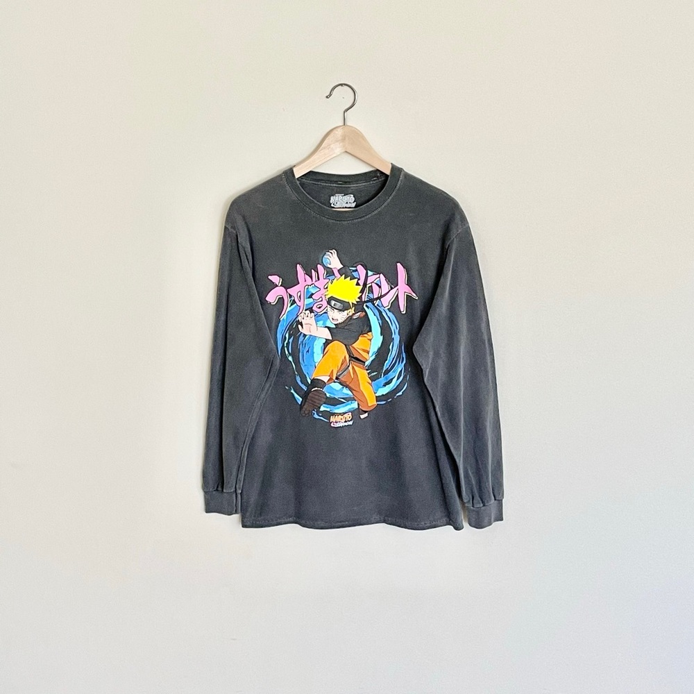 NEW Naruto Shippuden 20th Anniv. Spiral Graphic Gray Long Sleeve T Shirt Adult M